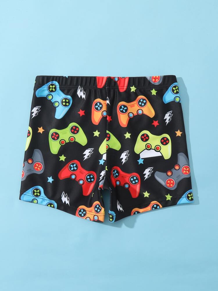 Young Boy Cute Cartoon Printed Gaming Console Pattern Shorts/Swim Trunks Summer Holiday