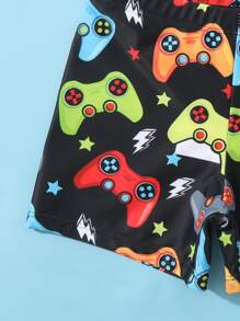 Young Boy Cute Cartoon Printed Gaming Console Pattern Shorts/Swim Trunks Summer Holiday - Black - View 4