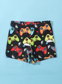Young Boy Cute Cartoon Printed Gaming Console Pattern Shorts/Swim Trunks Summer Holiday - Black - View 5