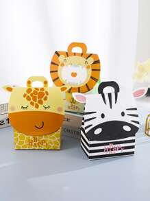 Hộp quà tặng giấy 3 cái, Hộp đóng gói quà tặng hoa văn hoạt hình Tiger & Hươu cao cổ cho bữa tiệc - Nhiều màu - Xem 3