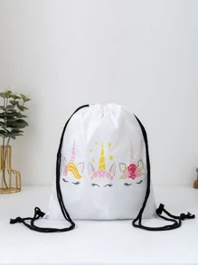 Girls Cartoon Unicorn Design Drawstring Backpack - White - View 1