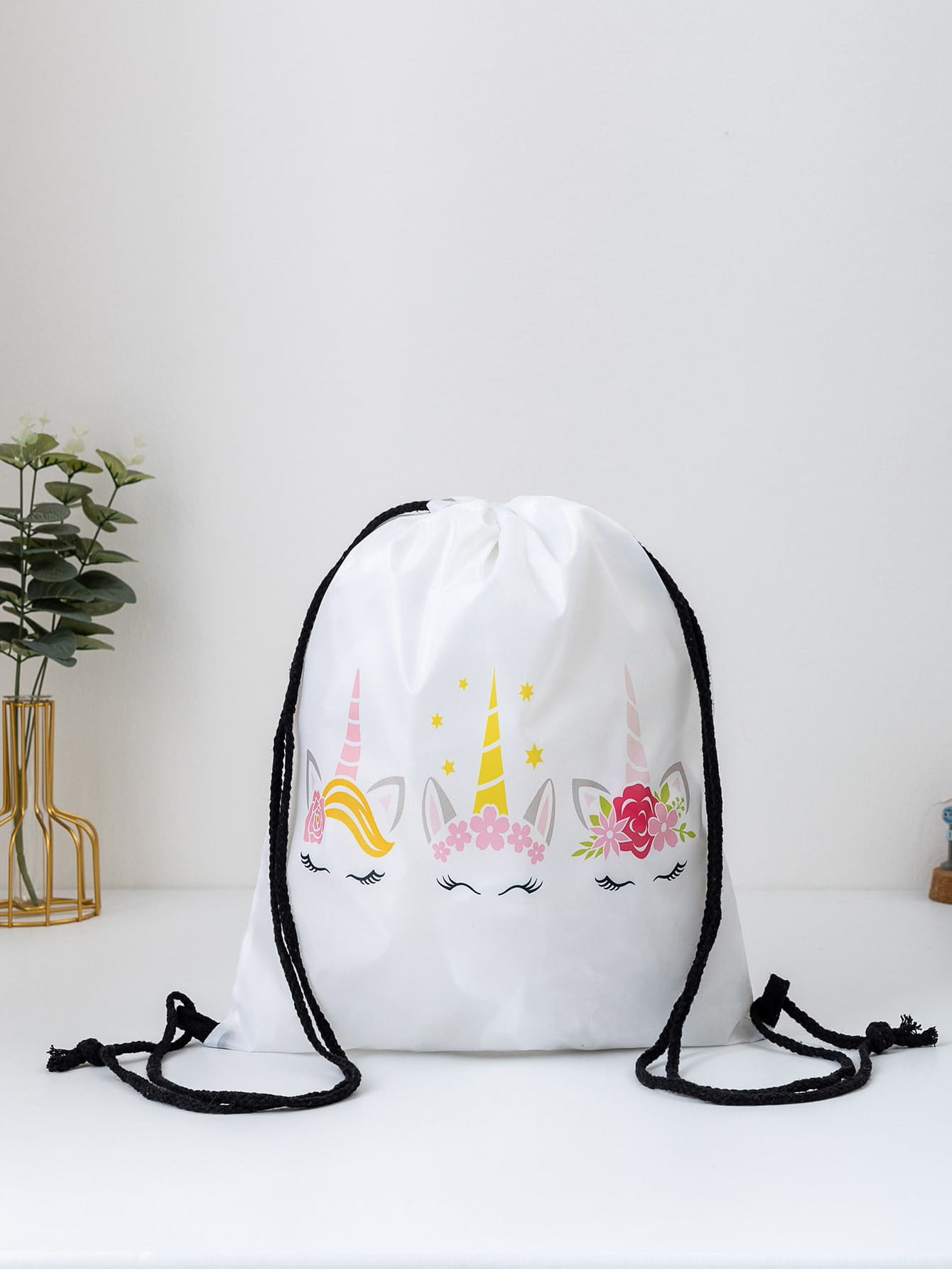 Girls Cartoon Unicorn Design Drawstring Backpack - White - View 1