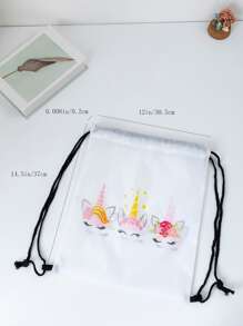 Girls Cartoon Unicorn Design Drawstring Backpack - White - View 4