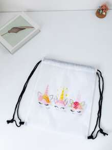 Girls Cartoon Unicorn Design Drawstring Backpack - White - View 5