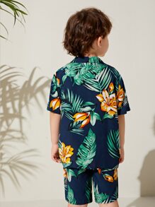 SHEIN 小男童熱帶圖案襯衫和短褲