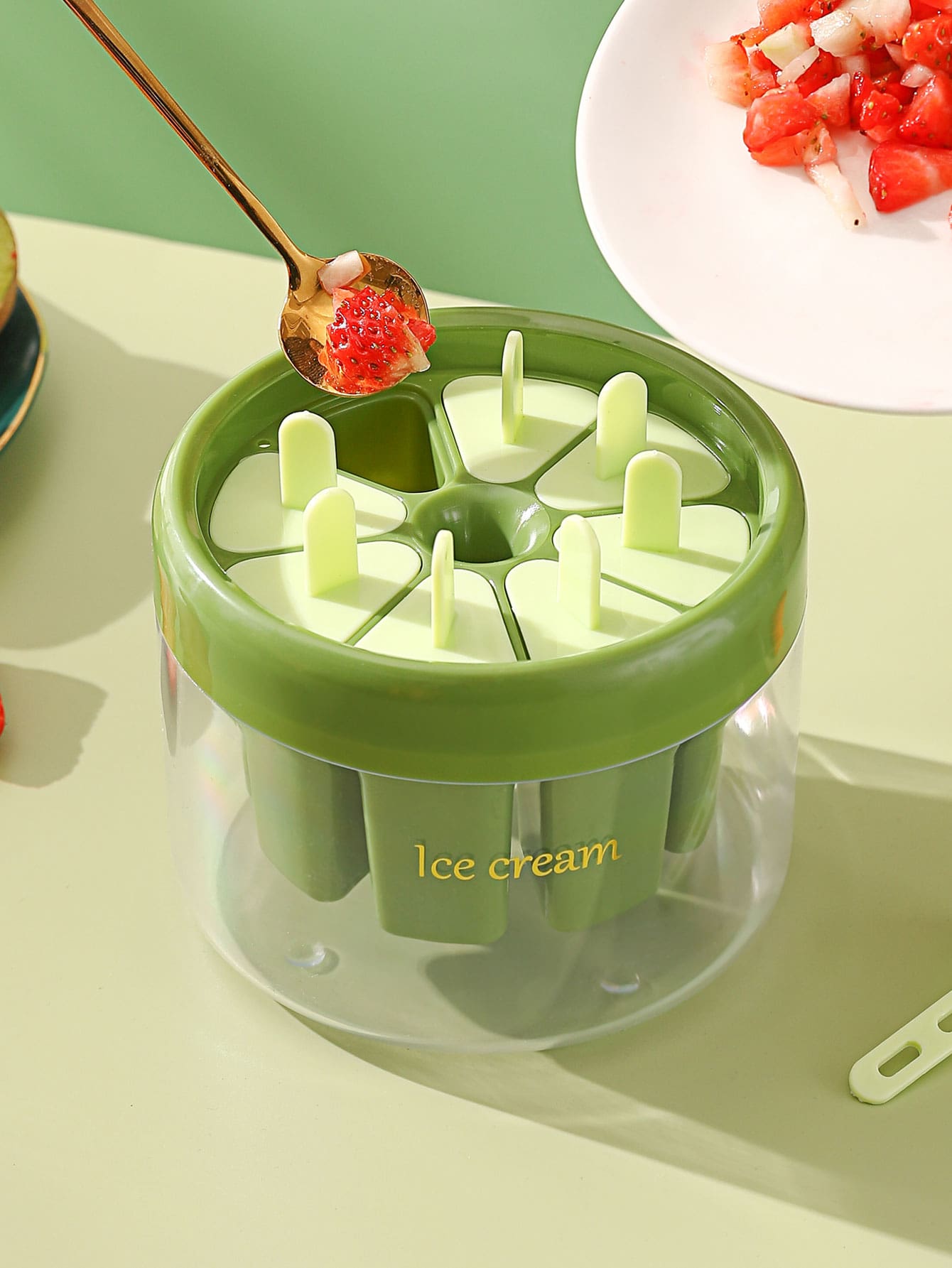 1pc PS Popsicle Mold, Minimalist Green Letter Graphic Ice Pop Mold For Home