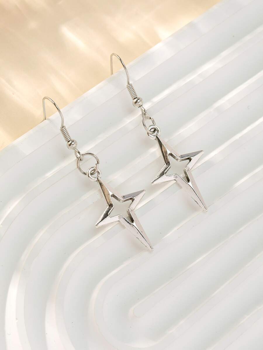 2 piezas de pendientes de aleación con baño electrolítico, sencillos y huecos, pendientes de fiesta - Plata antigua - Ver 1