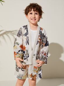 SHEIN Toddler Boys Tropical Print Kimono & Shorts
