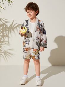 SHEIN Toddler Boys Tropical Print Kimono & Shorts
