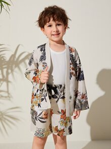 SHEIN Toddler Boys Tropical Print Kimono & Shorts