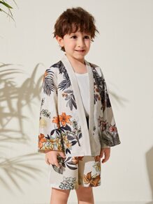 SHEIN Toddler Boys Tropical Print Kimono & Shorts