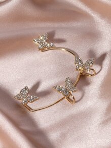 1入組水鑽蝴蝶裝飾耳夾1入組水鑽閃亮蝴蝶裝飾耳掛 - 金黃色 - 查看 4