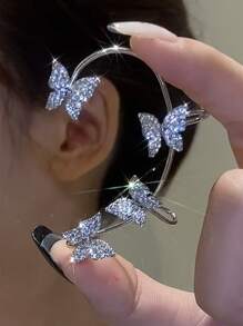 1 pièce Boucles d'oreilles à strass avec papillon brillant - Argent - Voir 2