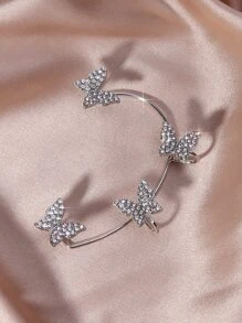 1 pièce Boucles d'oreilles à strass avec papillon brillant - Argent - Voir 3