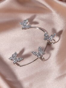 1 pièce Boucles d'oreilles à strass avec papillon brillant - Argent - Voir 5