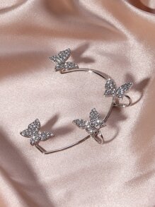 1 pièce Boucles d'oreilles à strass avec papillon brillant - Argent - Voir 6