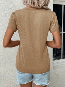 EMERY ROSE Camiseta manga tulipán de cuello V - Camel - Ver 2