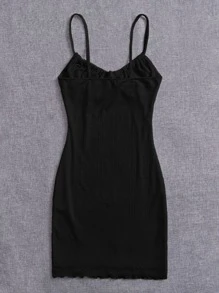 SHEIN EZwear Cami Kleid mit Band vorne, Rüschen, Wellensaum - Schwarz - Übersicht 2