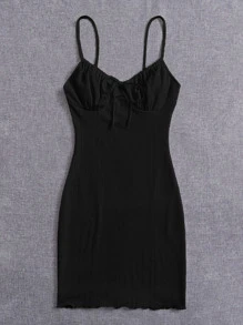 SHEIN EZwear Cami Kleid mit Band vorne, Rüschen, Wellensaum - Schwarz - Übersicht 5