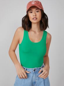 SHEIN BASICS Solid Tank Top - Green - View 1
