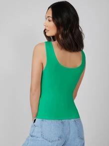 SHEIN BASICS Solid Tank Top - Green - View 2