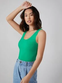 SHEIN BASICS Solid Tank Top - Green - View 3