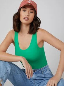SHEIN BASICS Solid Tank Top - Green - View 4
