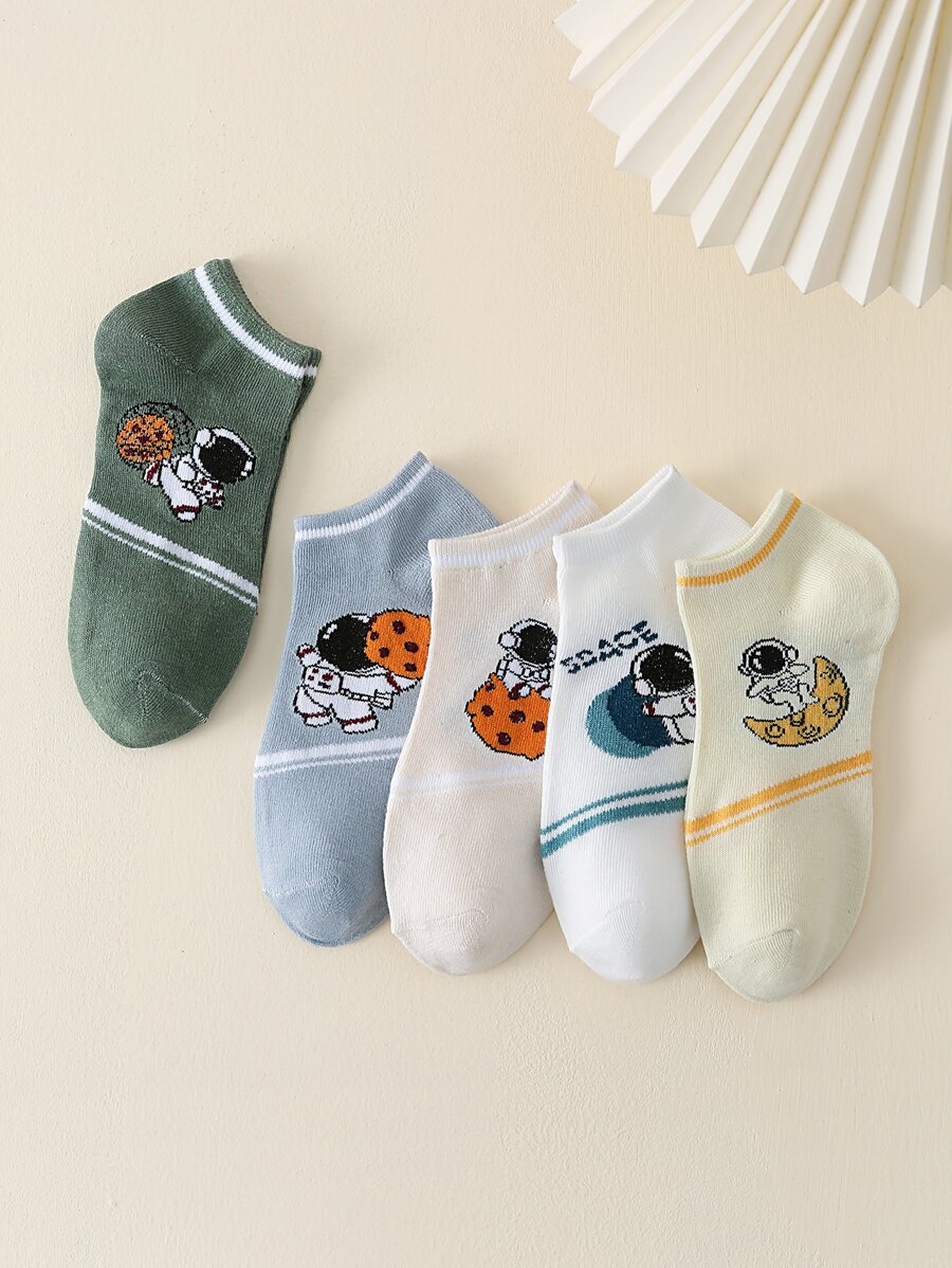 5pairs Men Cartoon Graphic Ankle Socks - Multicolor - View 1