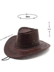 Sombrero vaquero con detalle de puntada - Café integral - Ver 4