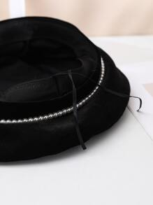 人造珍珠裝飾貝雷帽 - 黑色 - 查看 3
