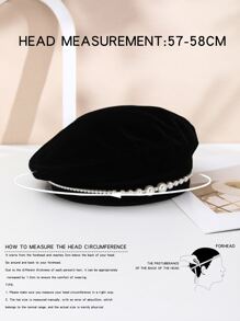 人造珍珠裝飾貝雷帽 - 黑色 - 查看 4