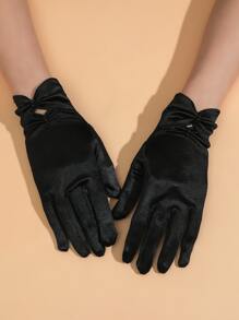 Satin Bead Decor Gloves Bow - Black - View 2