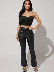 Chain Strap Bustier Mesh Insert Crop Corset Top - Black - View 5