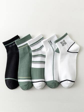 5雙男士條紋和字母圖案短襪