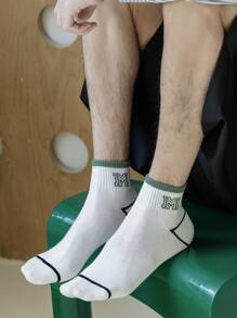 5雙男士條紋和字母圖案短襪 - 彩色 - 查看 2