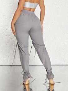 Denimoi Flap Pocket Side Drawstring Hem Cargo Trousers - Grey - View 3