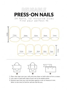 24 件短方形可爱白色心形装饰和日式闪光优雅甜美闪亮珍珠水钻装饰全覆盖假指甲套装，提升您的活泼风格 - 彩色 - 查看 7