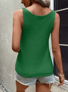 SHEIN LUNE Solid Square Neck Knit Top - Green - View 2