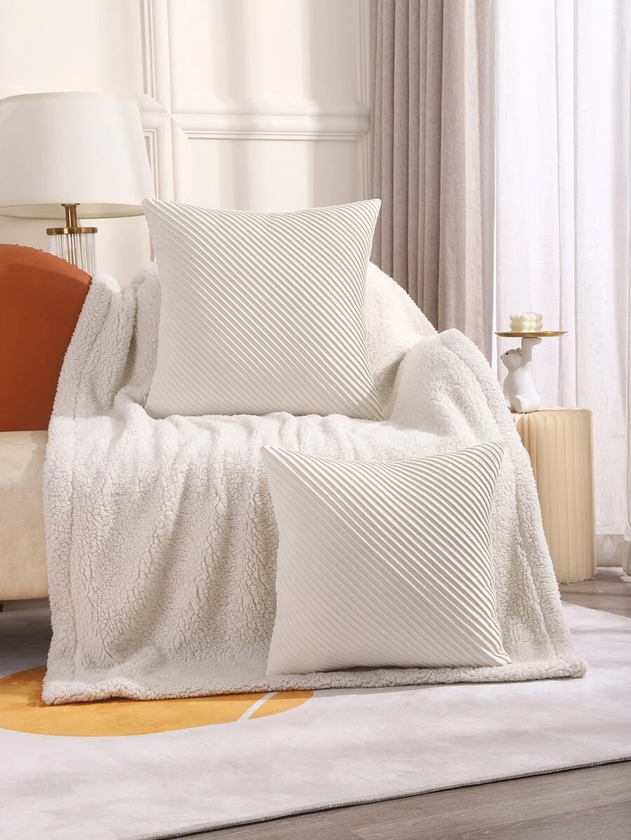 1入組超細纖維現代白色針襇裝飾抱枕套不附帶枕芯適用於沙發 - 米色 - 查看 1