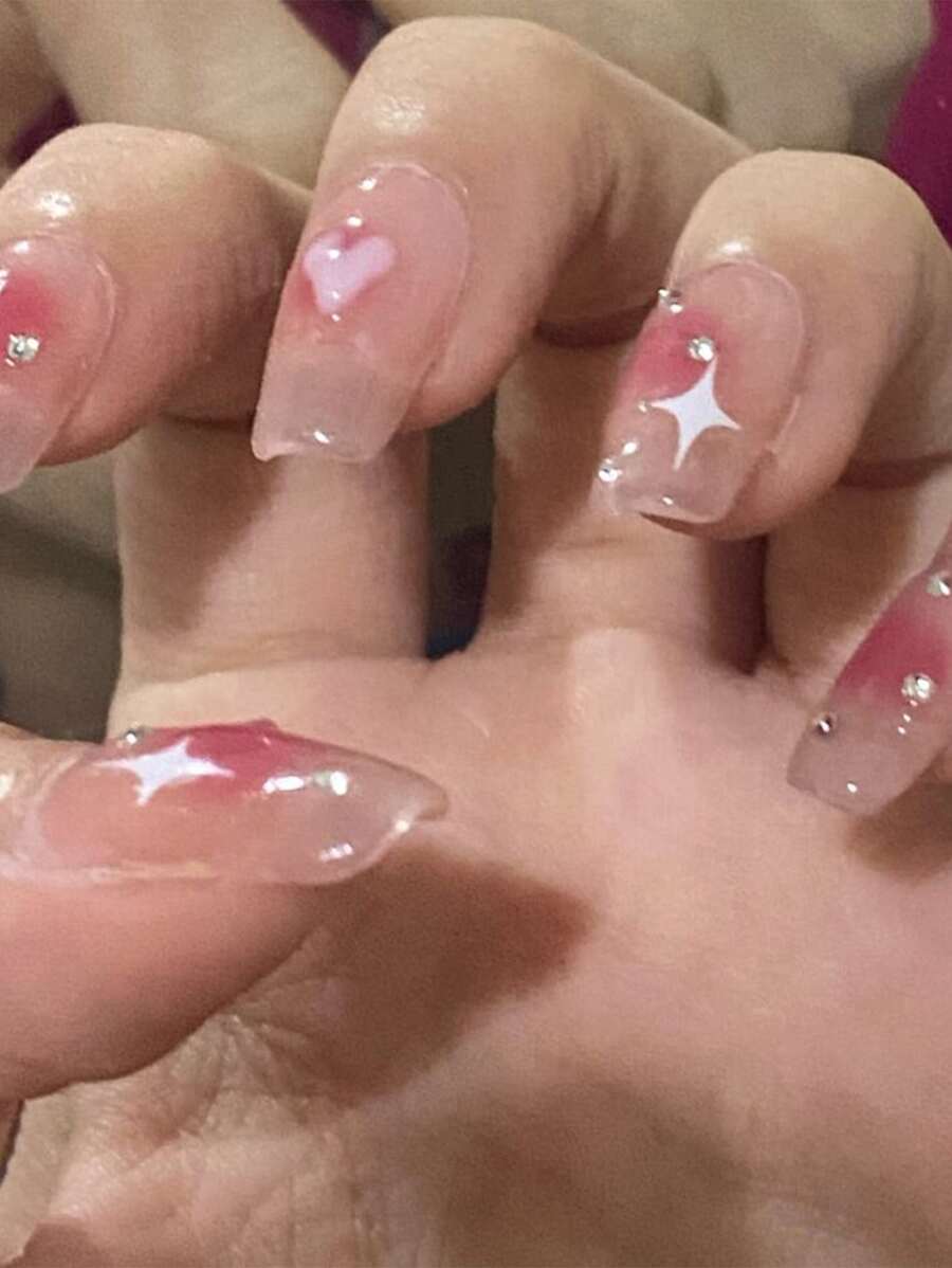 24入組無性別短方形貓眼實心棕色假指甲壓克力假指甲美甲套裝，包括1張膠貼片和1支微型指甲文件，適用於日常穿著 - 彩色 - 查看 1