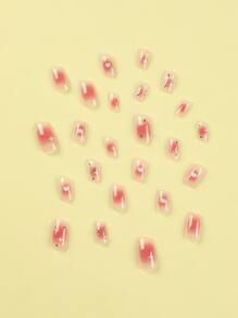 24入組無性別短方形貓眼實心棕色假指甲壓克力假指甲美甲套裝，包括1張膠貼片和1支微型指甲文件，適用於日常穿著 - 彩色 - 查看 3