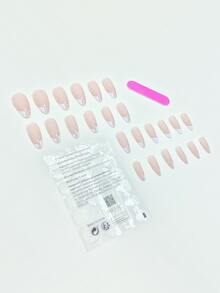 24入組長款杏仁幾何圖案假指甲和1張膠帶和1入組指甲銼 - 彩色 - 查看 2