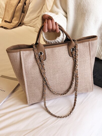 時尚、極簡、休閒、女士大容量貼花手提包、手袋、肩袋極簡、經典皮革大型手袋,女士、情人、辦公室及工作少女適用