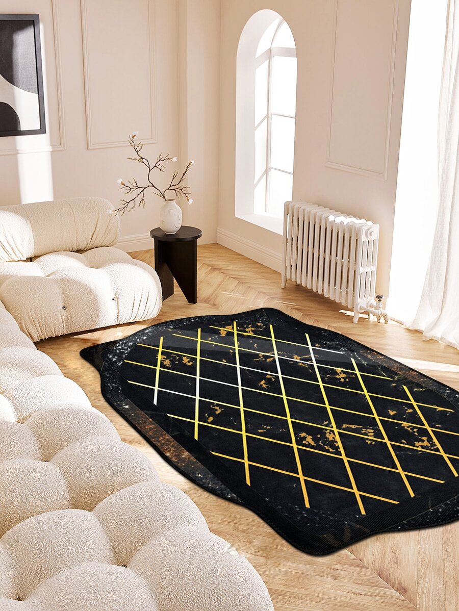 1 pieza Alfombra con estampado de cuadros moderno poliéster para - Multicolor - Ver 1