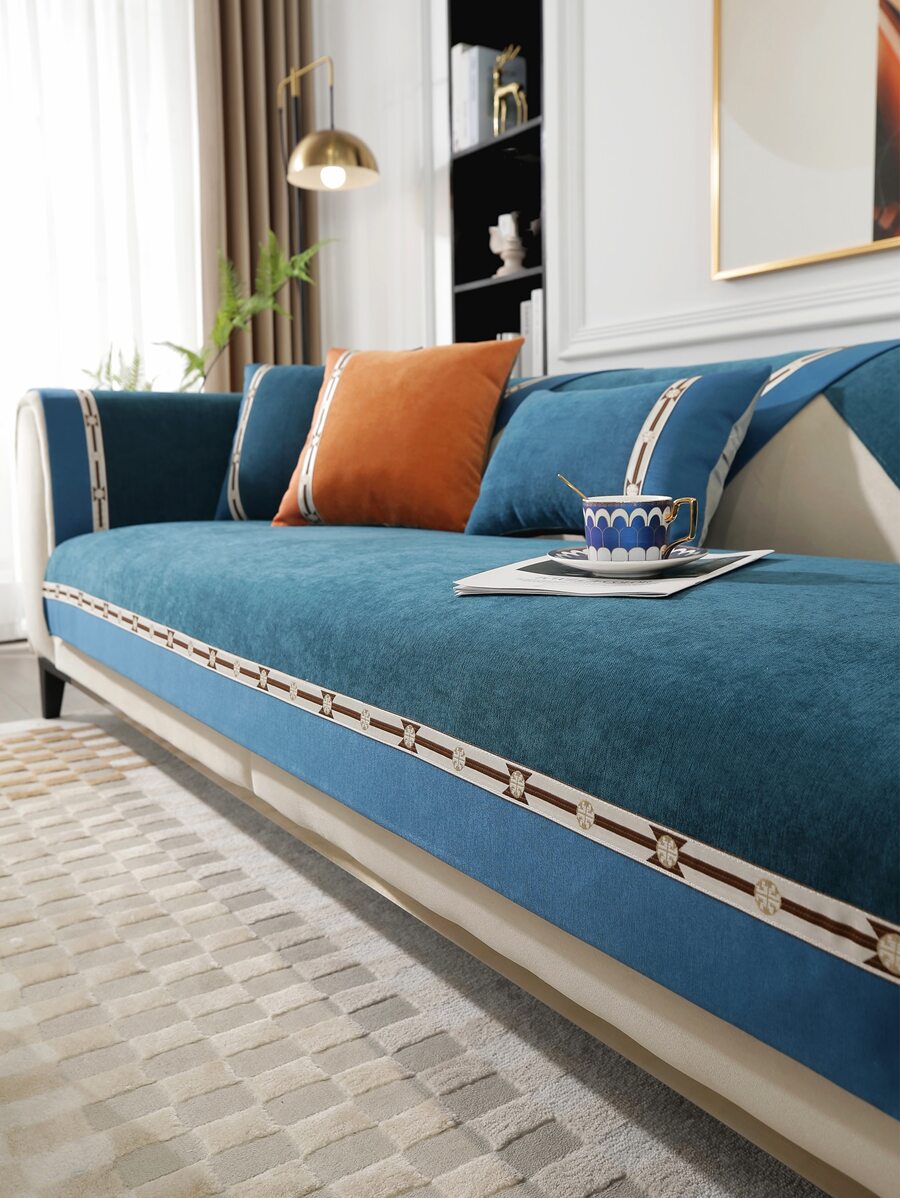 1 Đồ Họa Hoa Văn Sofa Khăn Hiện Đại Sofa Sofa Chăn Cho Gia Đình - Màu xanh lam - Xem 1