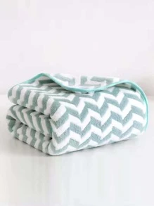 2pcs/set Chevron Pattern Towel (1 Towel + 1 Bath Towel), Daily Fabric Bath Towel For Home - Green - View 4