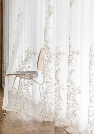 1pc Flower Embroidered Curtain, Modern Polyester Single Panel Curtain For Home