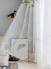 1pc Flower Embroidered Curtain, Modern Polyester Single Panel Curtain For Home