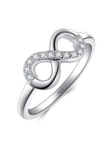 Cubic Zirconia Infinity Symbol Decor Silver Wedding Band For Women Bridal Wedding Fine Jewelry - Silver - View 1