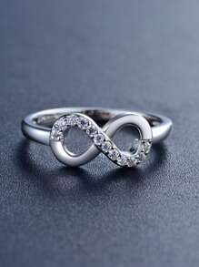 Cubic Zirconia Infinity Symbol Decor Silver Wedding Band For Women Bridal Wedding Fine Jewelry - Silver - View 2